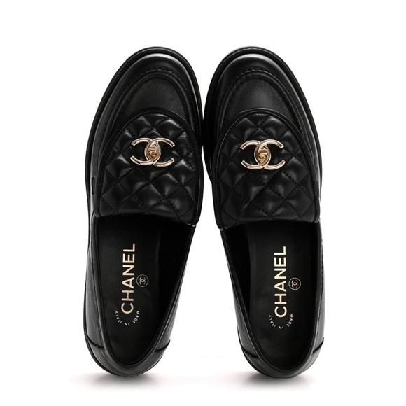 CHANEL Shoes - CHANEL Black Lambskin Quilted Loafers
